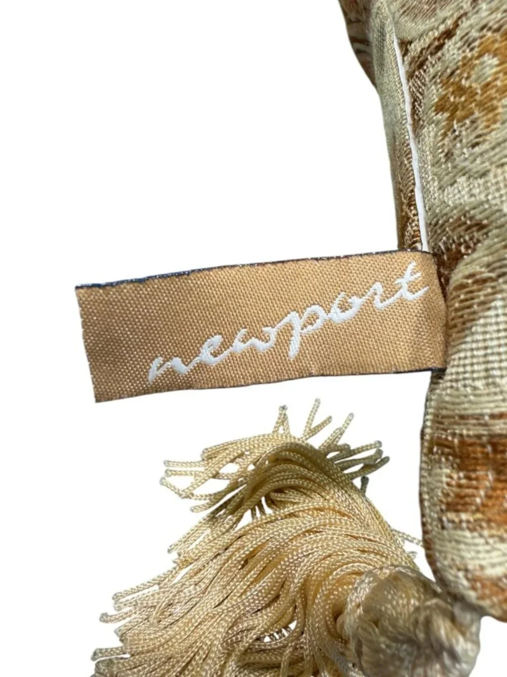 Newport USA Floral Jacquard Lumbar Throw Pillow Tassels 18x12 Beige Gold